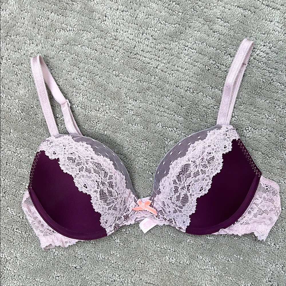 Elegant Lace Trim Purple Bra